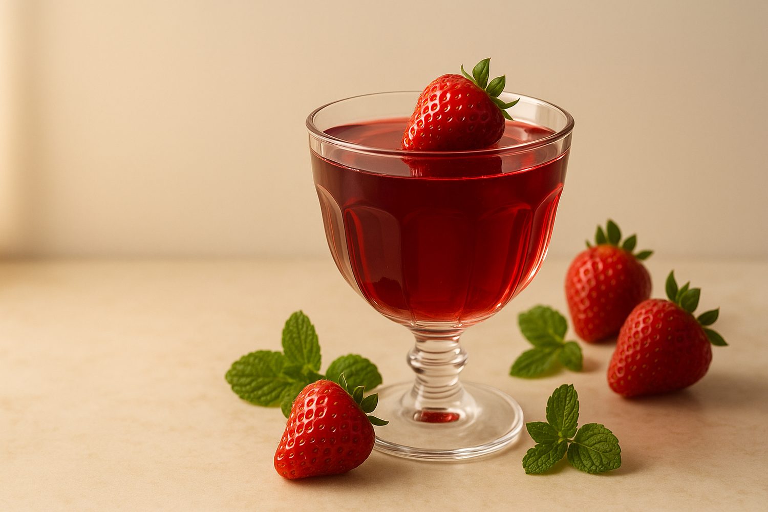 Gelatina de fresa en vaso de cristal